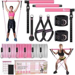 Pilates Bar Kit with Resistance Bands,Pilates Bar with Stackable Bands Workout